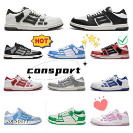 Designers Shoes Bone Sneakers Skel-Top Low Sports Casual am ami Skel amirlies amiir Board Shoes For Mens Women Lace-up Leather Fashion Black White Outdoor Trainers