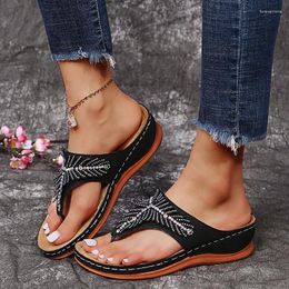 Slippers Rimocy Thick Bottom Crystal Flip Flops Women Summer Clip Toe Med Heels Platform Woman Comfortable Beach Shoes Slides