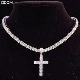 Pendant Necklaces Men Women Hip Hop Cross Necklace with 4mm Zircon Tennis Chain Iced Out Bling Hiphop Jewellery Fashion Gift295D