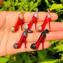 Charms 5pcs 3D Red High Heel Shoe For Women Bracelet Necklace Making Cubic Zirconia Pave Pendant Jewellery Accessories Whole148D