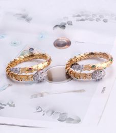 New Arrive Luxury Fashion Lady Brass Diamond Zircon Red/Green Eyes Single Wrap Serpent 18K Plated Gold Open Bracelet Bangle4733193