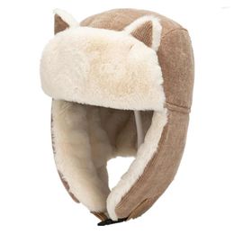 Berets Winter Plush Hat Women Cute Ear Solid Colour Outdoor Cap Thicke Earflaps Men Warm Pullover Hats Soft Scarves