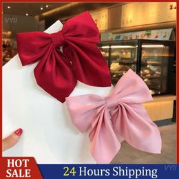 Hair Accessories Bowknot Clips Satin Solid Colour Layer Butterfly Bow For Women Pin Headdress Top Clip Simple Retro Headband With