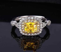 Pillow shaped simulated yellow diamond engagement ring plated with pt950 platinum fat square yellow diamond opening women039s R6257176