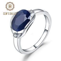 GEM'S BALLET 925 Sterling Silver Engagement Rings 3 24Ct Natural Blue Sapphire Gemstone Ring for Women Fine Jewelry CJ1912052975