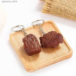 Keychains Lanyards Beef Block Keychains Food Model Photography Props Fun Children's Toys Car Key Ring Bag Pendant Jewelry Gifts R231201