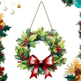 Decorative Flowers Christmas Front Door Wreath With Flated Bowtie Wooden Welcome Sign Festive For Porch Yard & Garden Garland Ornament