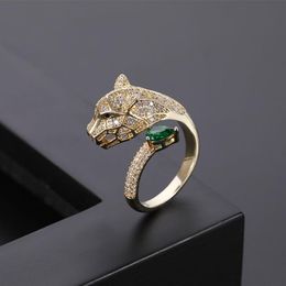 Fashion personality leopard head design gold zircon wedding ring men and women open ring fashion Jewellery whole200N