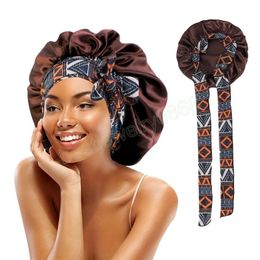 New Women Satin African Print Sleeping Hat Night Sleep Cap for Women Shower Caps Sleeping Hair Bonnets Adjustable Cap Head Cover