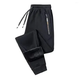 Men's Pants Warm Winter Men Sweatpants Windproof Fleece Lined Jogging Cozy Elastic Waist Drawstring Pockets Thicken