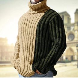 Men's Sweaters Winter Sweater Pullovers Casual Longsleeve Turtleneck Contrast High Collar Knitted Pullover Men Knitwears