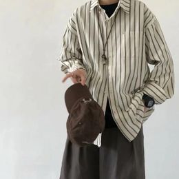 Men's Casual Shirts Men Shirt Striped Long-sleeved Japanese Vintage Design Style Outside Wear Spring And Autumn Boys Top