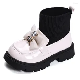 Boots Anti Slip Children's Ankle Autumn Girl Princess Short Fashion Bow Bear Leather Shoes