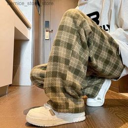 Men's Pants HOUZHOU Green Plaid Pants Men Harajuku Winter Wide Leg Checked Trousers Male Oversize Big Size Casual Sweatpants Streetwear 8XL Q231201