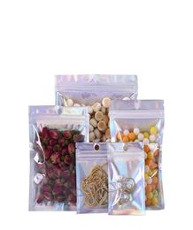 Clear Plain Laser Aluminium Foil Zipper Lock Packaging Bag with Hang Hole Party Crafts Snack Nuts Storage Mylar Plastic Packing Pou2942761