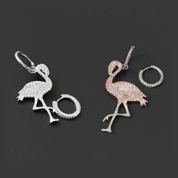 Stud DINI S925 Sterling Silver Pink Diamond Flamingo Asymmetric Earrings Ladies Fashion Classic Personality Trend Jewelry239m