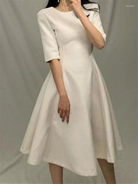 Party Dresses Half Sleeve Solid Apricot Grey For Women Clothing 2023 Summer High Waist Korean Evening Woman Dress Female Vestido