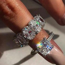 Size 5-10 Ins Top Sell Wedding Couple Rings Luxury Jewellery 925 Sterling Silver Oval Cut White Topaz CZ Diamond Gemstones Eternity 254p