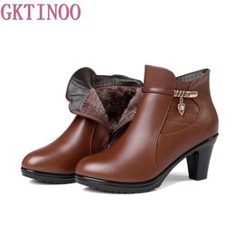 Boots GKTINOO Elegant Fashion Winter Boots Plus Velvet Ankle Boots Women Shoes Warm High Heel Leather Snow Boots Plus Size 231130