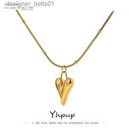 Pendant Necklaces Yhpup Temperament Heart Pendant Chain Necklace for Women Stainless Steel Stylish Choker 18 K Jewellery Waterproof Party GiftL231215