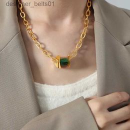 Chokers Vintage Stainless Steel Gold Colour Geometric Irregular Natural Stone Pendant Necklace Female Hiphop Statement Jewellery Choker NewL231201