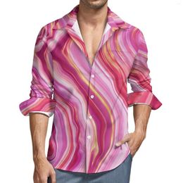 Men's Casual Shirts Marble Print Male Pink Liquid Shirt Long Sleeve Loose Y2K Blouses Spring Design Tops Plus Size 3XL 4XL
