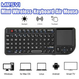 Keyboards A8 Mini Wireless Keyboard 2.4G 7 Color Backlit English Russian Spanish French Touchpad Air Mouse for Android TV Box PC Tablet 231130