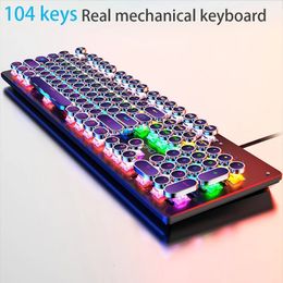 Keyboards Retro Punk Mechanical Keyboard Blue Black Brown Switch 104 Keys USB Wired Gaming Keyboards RGB Backlit For PC Laptop Gamers 231130