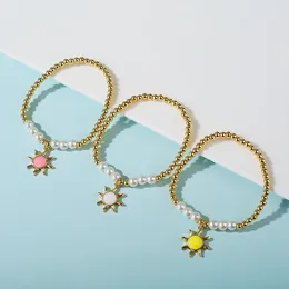 Link Bracelets Personalised Sunflower Oil Drop Zircon Fashion Geometric Small Pendant Womens White Pearl Bracelet Luxury Jewellery