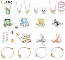 AMC rhinestone set pearl 925 Silver Pendant Female Jewellery Official Logo Classic Firefly Sun Flower Love Necklace Wholesale4585888