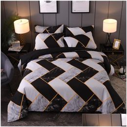 Bedding Sets Three-Piece Marbling Printed Fashion Modern Quilt Er Pillow Case Twin Fl Queen King Size Brand Chic Bed Comforters Supp Dhglh