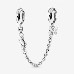 100% 925 Sterling Silver Butterfly Safety Chain Charms Fit Original European Charm Bracelet Fashion Jewelry Accessories296a