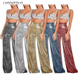 Women s Pants High Waist Solid Silver Fashion Spring Summer Lady Elegant Comfortable Casual Wide leg Long 231201