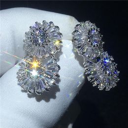 Flower shape Drop Earring White Gold Filled Princess cut 5A Cz Engagement wedding Dangle Earrings for women Jewelry2676