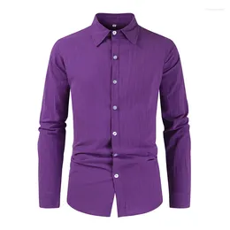 Men's Casual Shirts 2023 Polo Collar Cotton Linen Shirt Trend European Size Long Sleeve