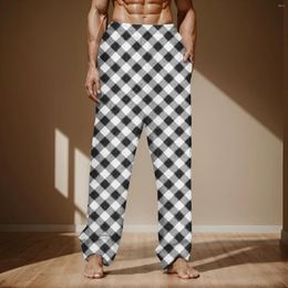 Men's Pants Mens Plaid Casual Lounge Home-wear Interesting Bottoms Cotton Printed Pocket Large Size Trousers Pantalones