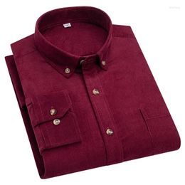 Men's Casual Shirts Cotton Corduroy Shirt Business Single Breasted Solid Color Male Autumn Slim Colors Top