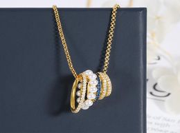 New Multiring Necklace Pearl Zircon Clavicle Chain Simple Personality Golden Couple Lovers Pendant Necklace Zk403493825