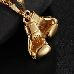 Charming Gifts Gold Biker stainless steel Double boxing gloves Pendant Men's fitness Necklace 4mm 22 rope chain2783