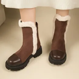 Boots Women Fur Flats Chelse Aankle Platform Suede Fad Warm Winter 2024 Designer Shoes Short Plush Mujer Botas