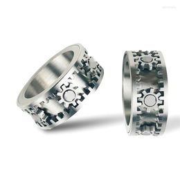 Cluster Rings Stainless Steel Gear Ring For Men Women Silver Color Double Layer Rotatable Bridal Sets Fashion HipHop Jewelry Acces290R