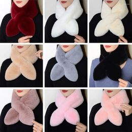 Scarves Women Winter Warm Thicken Cross Collar Scarf Cute Solid Color Faux Fur Plush Elegant Shawl Scarfs Neck Warmer Accessories