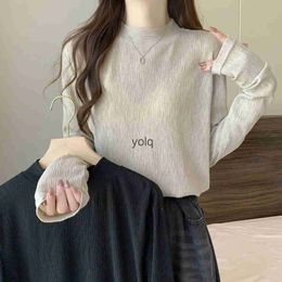Women's Sweaters Half High Collar Women Spring and Autumn wi Bottom Layer T-shirt New Loose Casual Slimming Oversized Design Topyolq