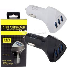 3 Usb Ports 2.4A Car charger Auto power adapter for iphone 11 12 13 14 15 Samsung s7 s8 S23 S24 Android S1 with retail package