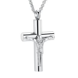 IJD11129 Jesus Cross Ashes Pendant Necklace Stainless Steel Cremation Jewelry Funeral Keepsake Urn Necklace For Ashes Whole Pr259I