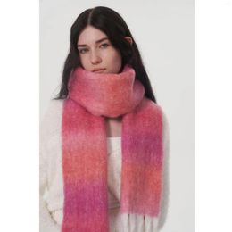 Scarves Design Light Luxury Models Gradient Color Wool Scarf Women Winter Striped Fringed Mohair Warm Long Muffler 221CM