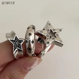 Cluster Rings Burnished Metal Colour Star Heavy Punk Styles For Women Men Retro Vintage Hand Jewellery Girl Fashion Trendy Design C1200