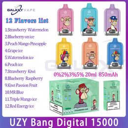 Primary UZY Bang Digital 15000 Puff E Cigarette 850mAh Rechargeable Battery 20ml pre-filled Pod 12 Flavors Disposable Vape Puffs 15k