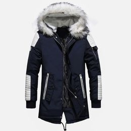 Jaqueta de inverno masculina parkas gola de pele casaco moda engrossar algodão quente forro de lã jaquetas dos homens retalhos casaco casual parkas