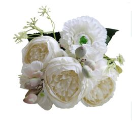 Decorative Flowers Wedding Party Home Roses Artificial Rose Bundles Peony Bouquet 5 Cake Floral Decorations